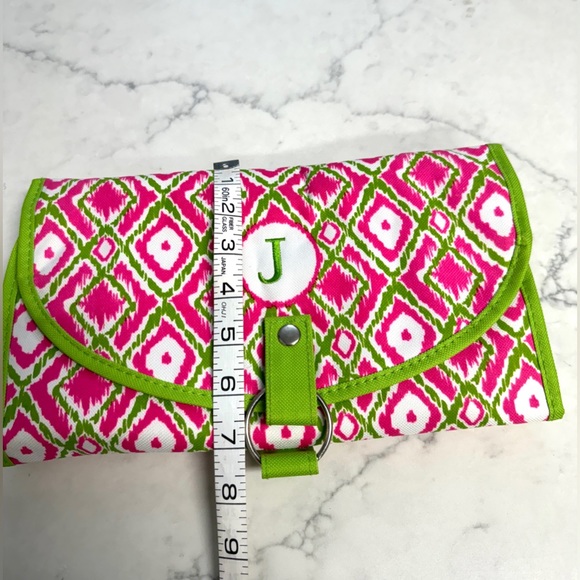 Compact Travel Case Embroidered Letter “J” Pink & Green - Picture 3 of 10